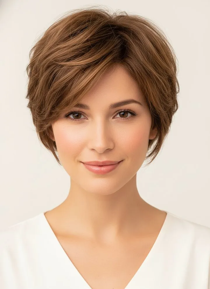 Bixie cut with cropped layers and bob-length front pieces