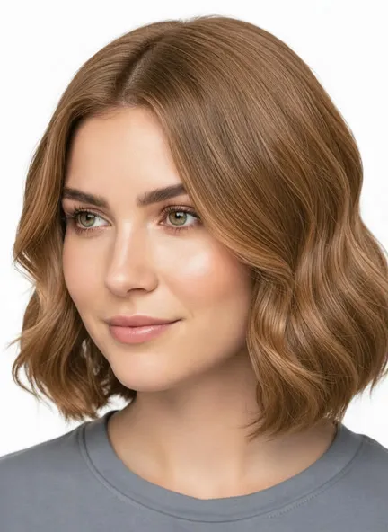 The same model with caramel hair