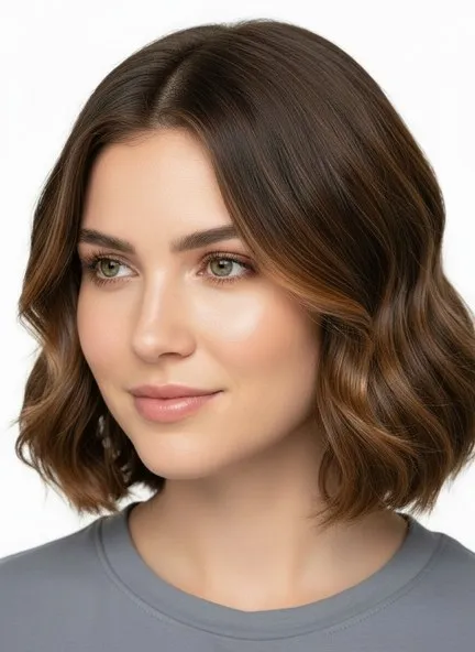 The same model with chocolate brown hair